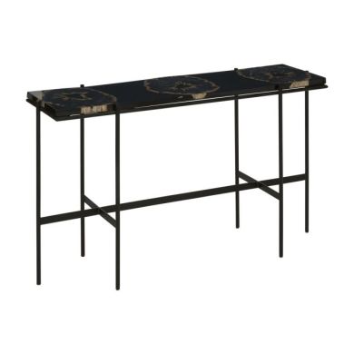 Ripley Petrified Wooden Console Table In Multicolour With Stainless Steel Frame