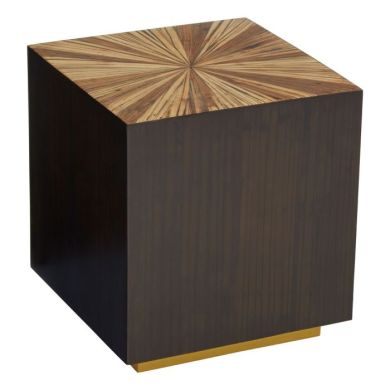 Gareth Square Wooden Side Table In Dark Brown With Gold Steel Base