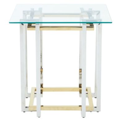 Edric Clear Glass Top Side Table With Silver And Gold Stainless Steel Base
