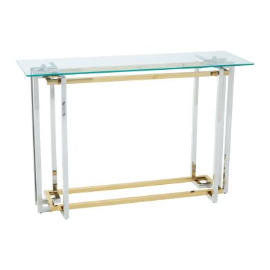 Elino Clear Glass Console Table With Stainless Steel Base