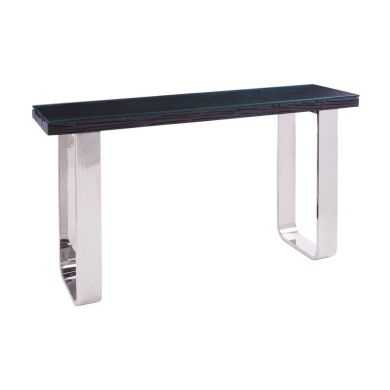 Kera Glass Console Table In Black With U-Shaped Metal Base