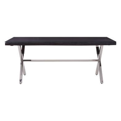 Kerala Glass Top Dining Table In Black With Cross Stainless Steel Legs