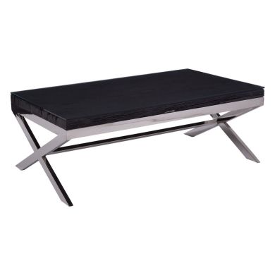 Kerala Glass Top Coffee Table In Black With Chrome Cross Legs