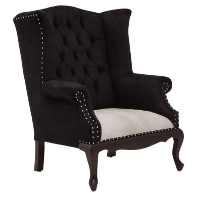 Cala Black Fabric Upholstered Armchair With Carved Legs