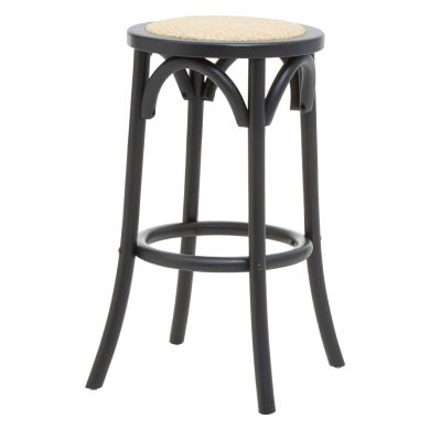 Corso Cane Round Rattan Stool In Black