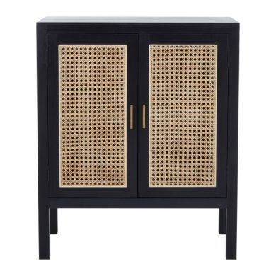 Consett Nordic Style Rattan Sideboard In Black With 2 Doors