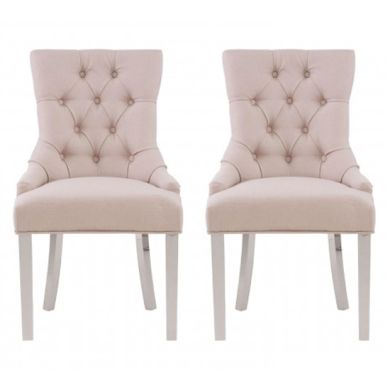 Richmond Natural Velvet Dining Chairs With Silver Stainless Steel Legs In Pair