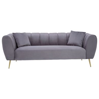 Faina Velvet 3 Seater Sofa In Grey With Gold Metal Legs