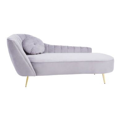 Felizia Left Arm Polyester Velvet Chaise Chair In Grey
