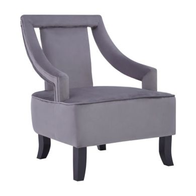 Faye Velvet Upholstered Armchair In Grey With Wooden Legs