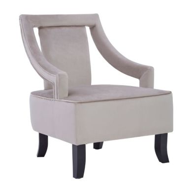 Faye Velvet Upholstered Armchair In Mink With Wooden Legs