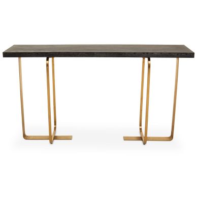 Lena Wooden Console Table In Black And Grey With Gold Metal Legs