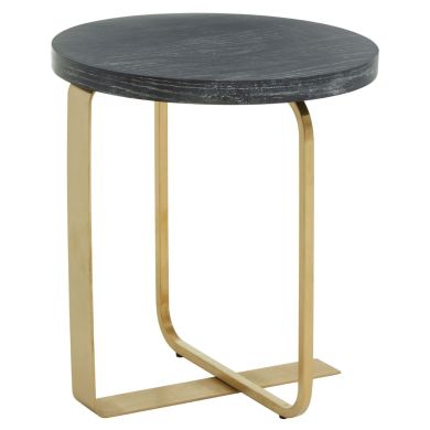 Lena Round Wooden Side Table In Black And Gold