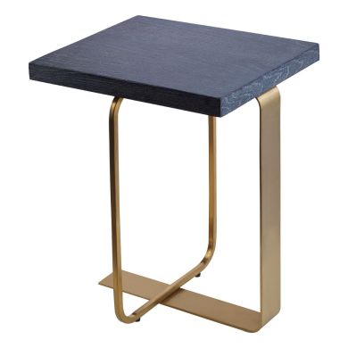 Lena Rectangular Wooden Side Table In Black And Gold