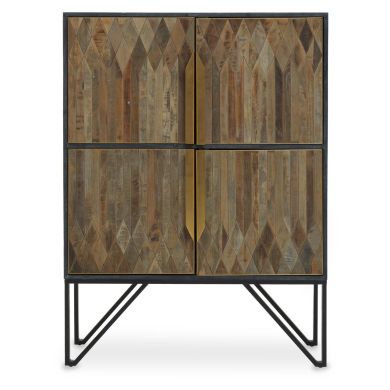 Zarina Wooden Storage Cabinet In Natural And Black With 4 Doors