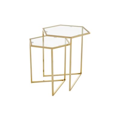 Herber Glass Top Nest Of 2 Tables With Gold Frame