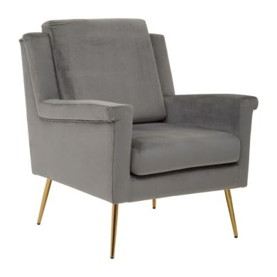 Salma Velvet Armchair In Grey With Gold Metal Legs