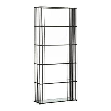 Trento 5-Tier Glass Shelves Bookcase In Black