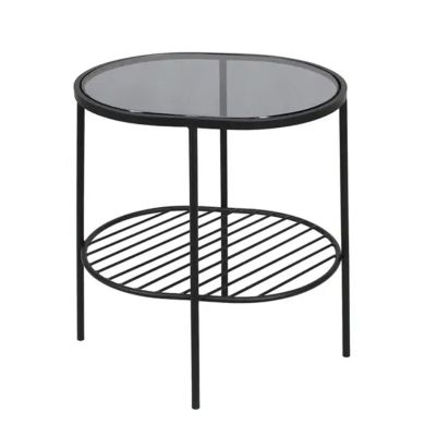 Trento Glass Top End Table With Black Metal Frame