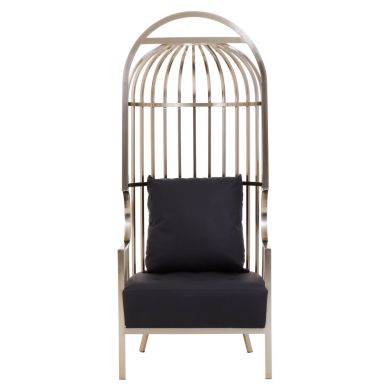 Eliza Dome Cage Lounge Chair In Brushed Silver Stainless Steel Frame