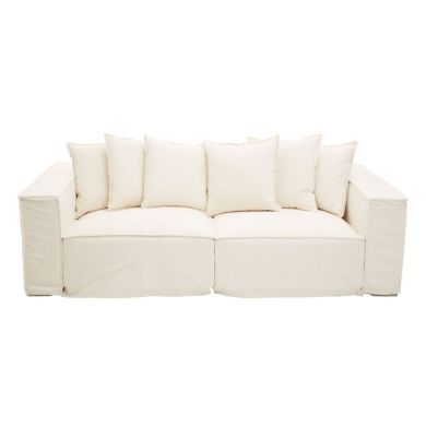 Macrae Fabric 3 Seater Sofa With Cushions In Cream