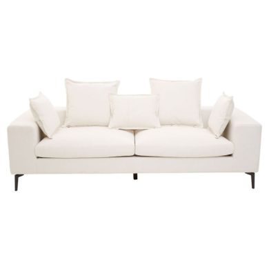 Alderminster Fabric 3 Seater Sofa With Cushions In Cream With Black Metal Legs