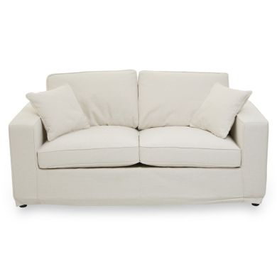 Valensole Fabric 2 Seater Sofa In Cream With Wood Legs
