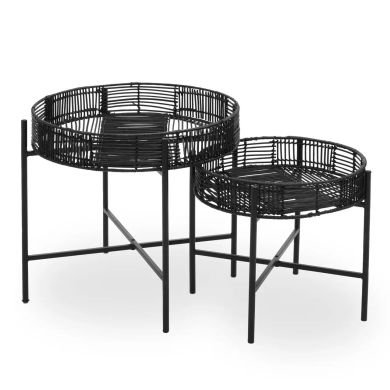 Batu Rattan Set Of 2 Side Tables In Black