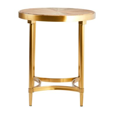 Jana Round Wooden Side Table In Natural With Curved Frame