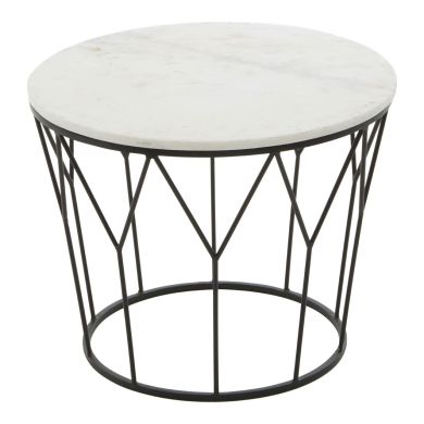 Shalimar Round Marble Coffee Table In White With Black Metal Frame