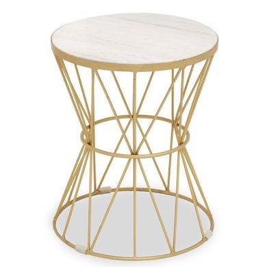 Rabia Round White Marble Side Table With Gold Metal Base
