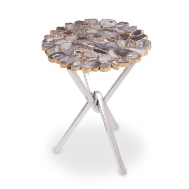 Rabia Stone Coffee Table In Agate With Cross Metal Base