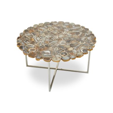 Agate Stone Coffee Table In Natural Agate With Cross Chrome Base