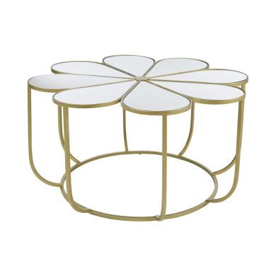 Rabia Mirrored Top Petal Coffee Table With Sleek Gold Metal Frame