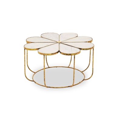 Rabia Marble Top Coffee Table In White With Gold Metal Base