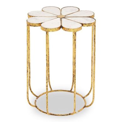 Rabia White Marble Top Side Table With Gold Metal Base