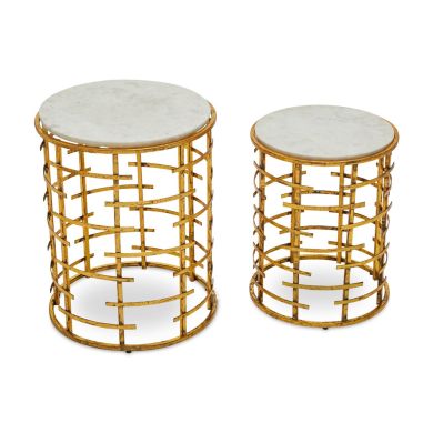 Rabia White Marble Set Of 2 Side Tables With Gold Jupiter Base