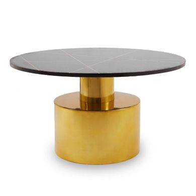 Rabia Marble Coffee Table In Black With Gold Metal Base
