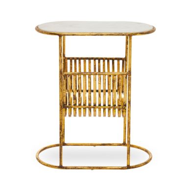 Rabia Marble Top Side Table With Magazine Rack And Brass Frame