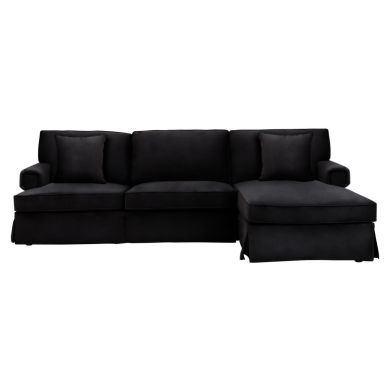 Ralph Velvet Chaise 3 Seater Sofa In Black