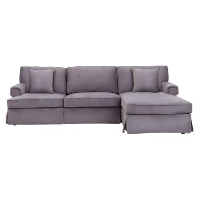 Ralph Velvet Chaise 3 Seater Sofa In Grey