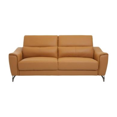 Palesa Faux Leather 3 Seater Sofa In Camel With Metal Legs