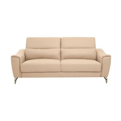 Palesa Faux Leather 3 Seater Sofa In Cream With Metal Legs