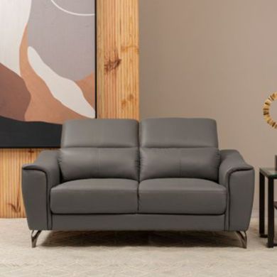 Palesa Faux Leather 2 Seater Sofa In Grey With Metal Legs