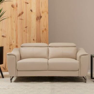 Palesa Faux Leather 2 Seater Sofa In Cream With Metal Legs