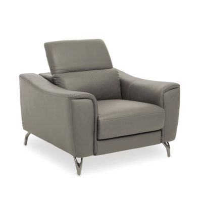 Padua Faux Leather Armchair In Grey With Black Metal Legs