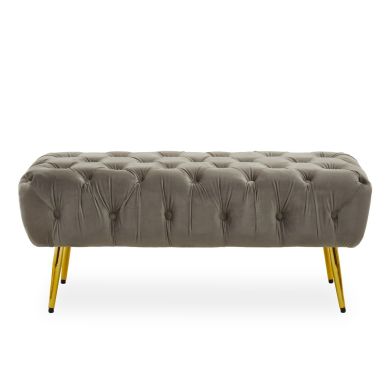 Tamra Plush Velvet Footstool In Mink With Gold Tapered Metal Legs