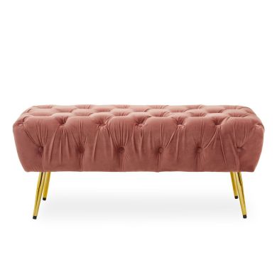 Tamra Plush Velvet Footstool In Dusky Pink With Gold Tapered Metal Legs
