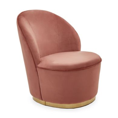 Tamra Plush Velvet Swivel Tub Chair In Pink With Gold Metal Base
