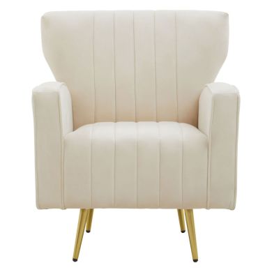Hayley Velvet Armchair In Natural With Gold Metal Legs